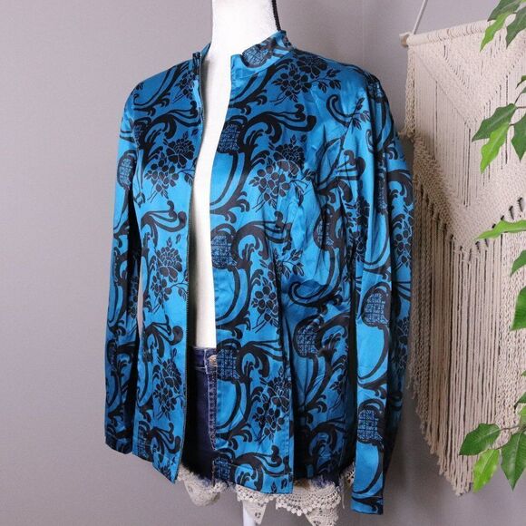 Additions by Chicos | Floral Satin Zip Up Jacket - Picture 1 of 6